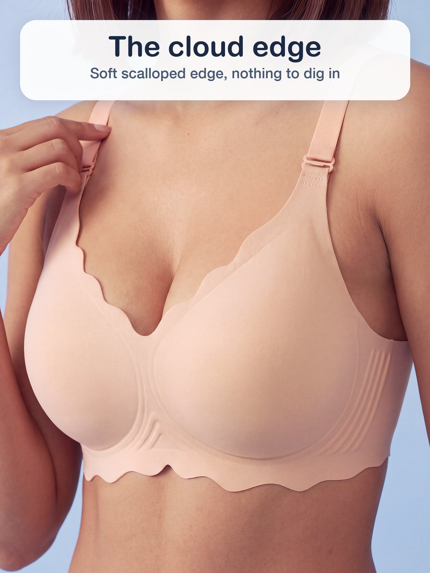 Close-up of the soft scalloped cloud edge on the Bugario Cloudy jelly bra in Nude